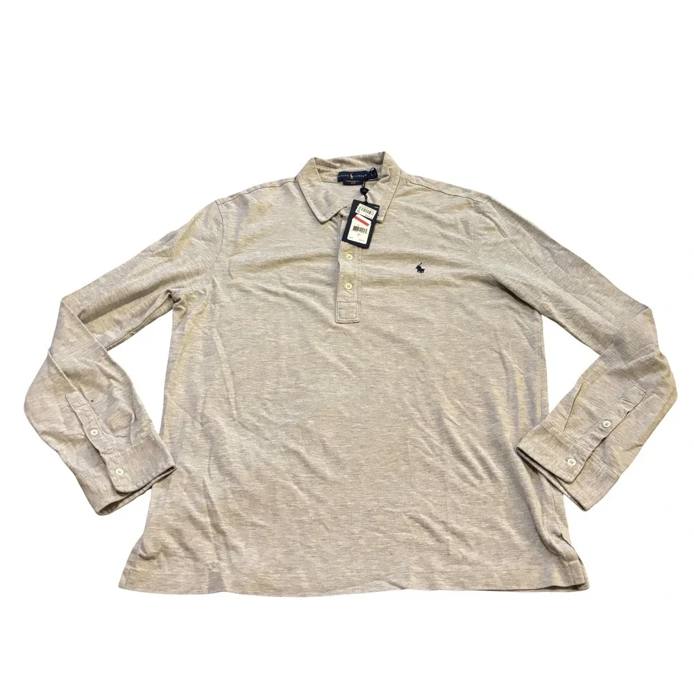 Ralph Lauren Featherweight‎ Mesh Long Sleeve Polo Shirt Mens L Grey Heather NWT